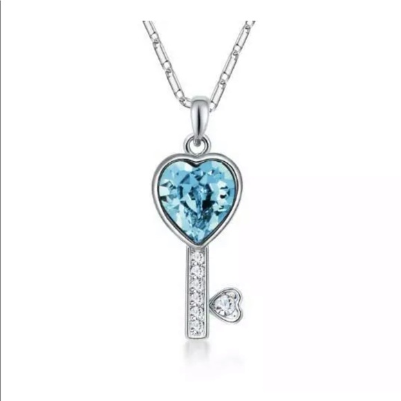 Jewelry - Heart Key Blue Crystal Rhinestone Silver Chain